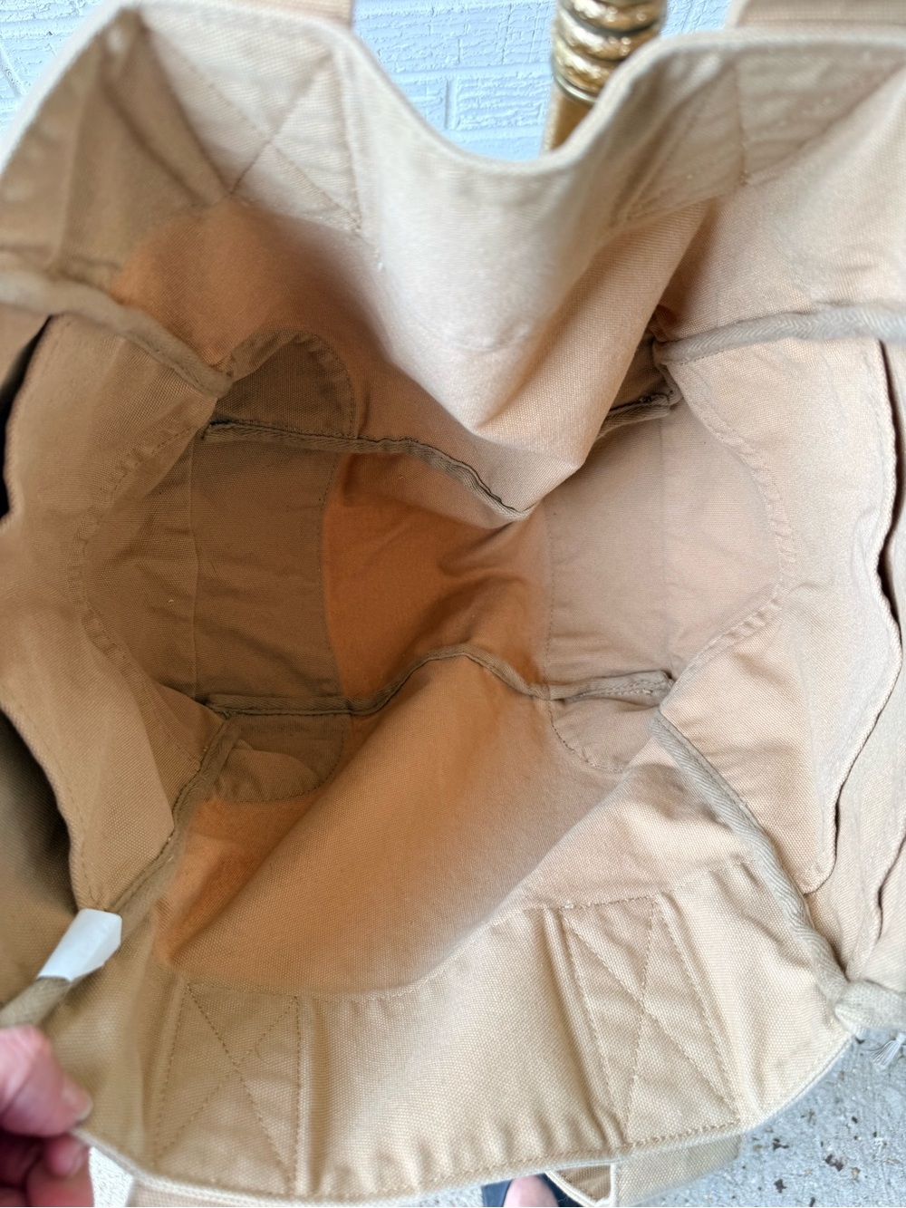 J.CREW Canvas Tote Bag Tan Khaki Large Weekender Vintage Snap Thick Cotton - Picture 5 of 7